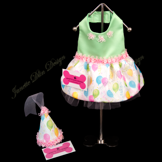 Happy Birthday to You Dress and Hat - Janette Dlin Design - Dog Dress