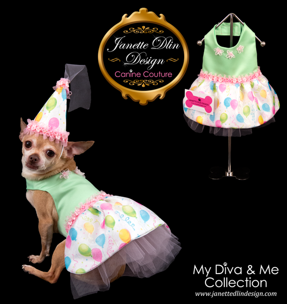 Happy Birthday to You Dress and Hat - Janette Dlin Design - Dog Dress